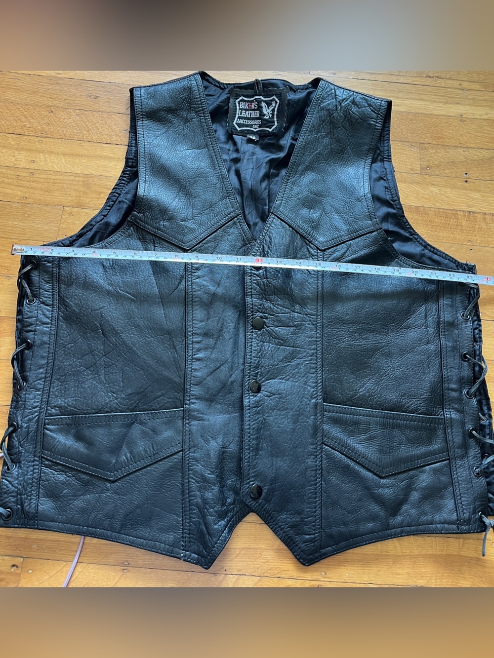 Bikers Leather black motorcycle vest BDSM kink corset laced 48 xXL oversize punk - Picture 5 of 5